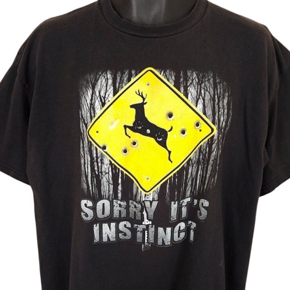Deer Hunting T Shirt Mens Size XL Black Sorry Its Instinct Funny Humor Joke